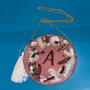 Anthropologie Holiday Monogram Embellished Pouch Crossbody